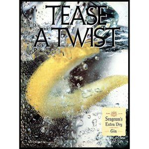 1987 Seagram's Extra Dry Gin Vintage Print Ad Lemon Twist Cocktail Wall Art